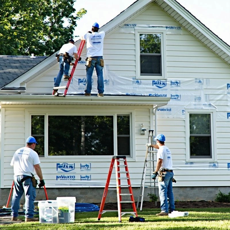 home painters, workers repairing,